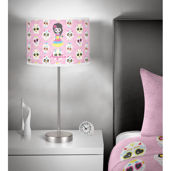 Kids Sugar Skulls 13 inch drum lamp shade - in room