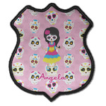 Kids Sugar Skulls Iron On Shield Patch C w/ Name or Text