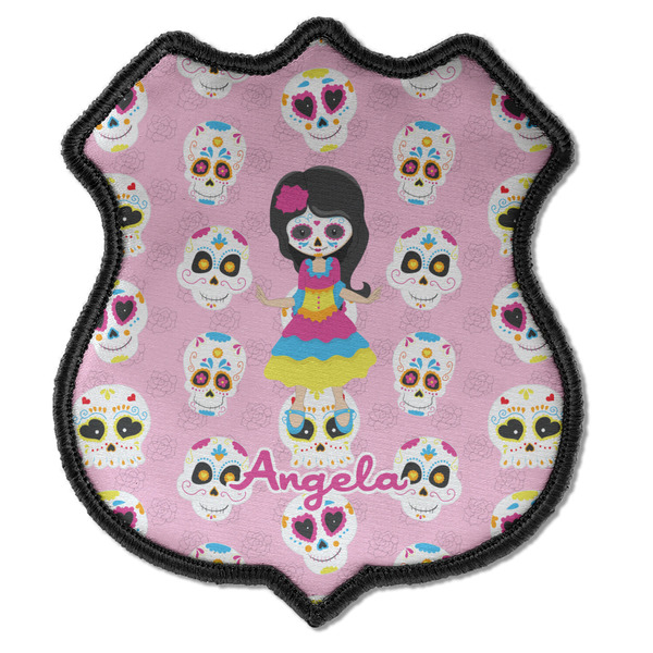 Custom Kids Sugar Skulls Iron On Shield Patch C w/ Name or Text