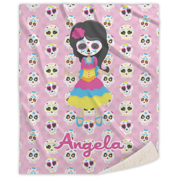 Custom Kids Sugar Skulls Sherpa Throw Blanket - 60"x80" (Personalized)