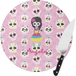 Kids Sugar Skulls Round Glass Cutting Board - Small (Personalized)