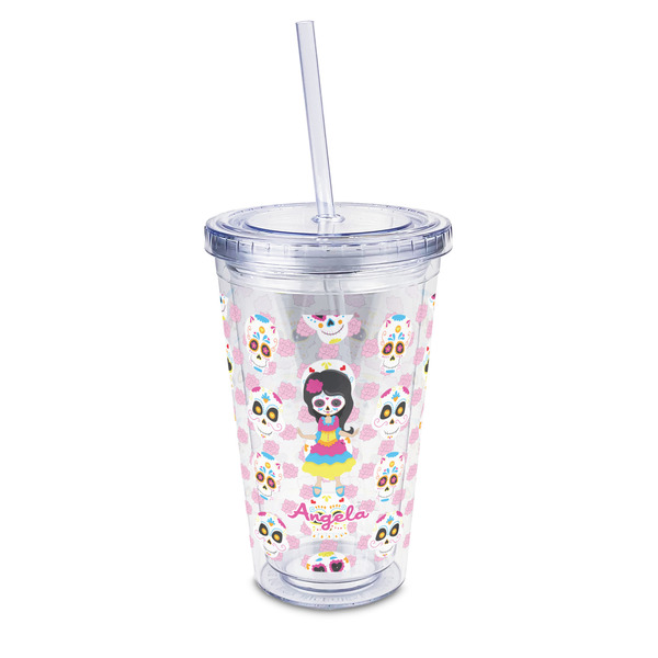 Custom Kids Sugar Skulls 16oz Double Wall Acrylic Tumbler with Lid & Straw - Full Print (Personalized)