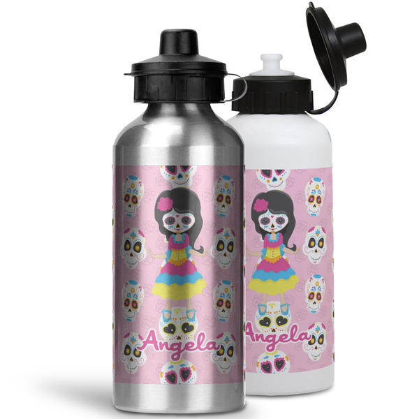 Kids Sugar Skulls Aluminum Water Bottles - MAIN (white &silver)