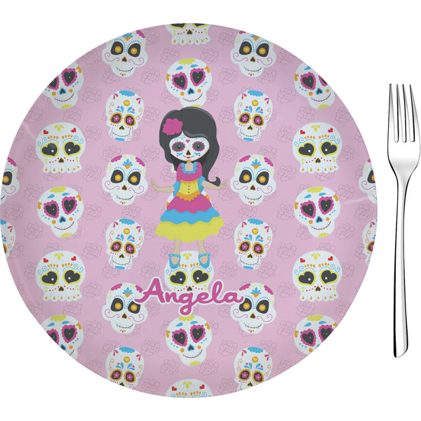 Custom Kids Sugar Skulls Glass Appetizer / Dessert Plate 8" (Personalized)