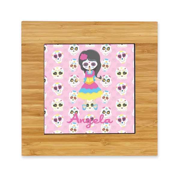 Custom Kids Sugar Skulls Bamboo Trivet with Ceramic Tile Insert (Personalized)