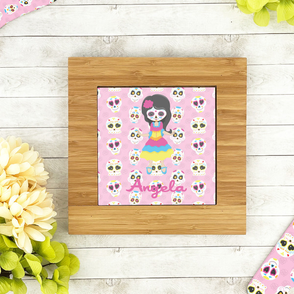 Kids Sugar Skulls Bamboo Trivet with 6" Tile - LIFESTYLE