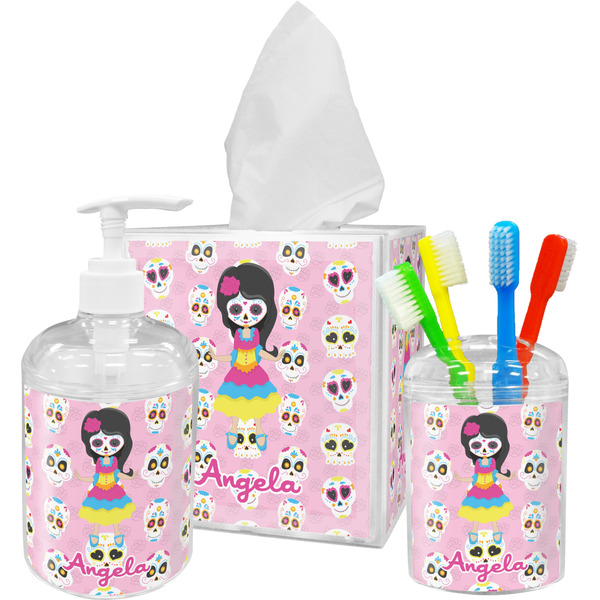 Custom Kids Sugar Skulls Acrylic Bathroom Accessories Set w/ Name or Text