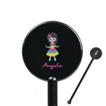 Kids Sugar Skulls 5.5" Round Plastic Stir Sticks - Black - Single Sided (Personalized)