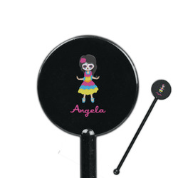 Kids Sugar Skulls 5.5" Round Plastic Stir Sticks - Black - Single Sided (Personalized)