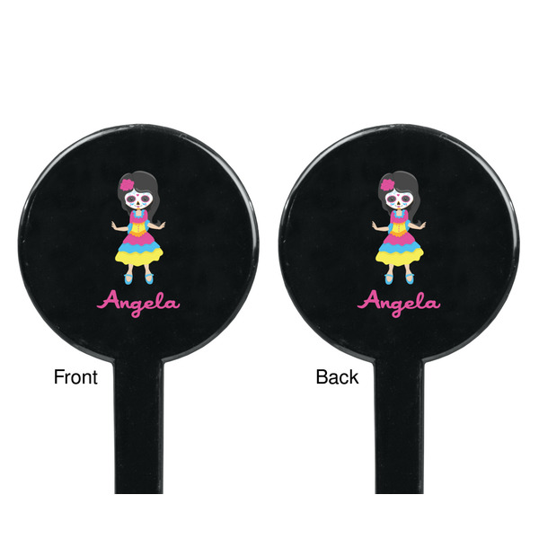 Kids Sugar Skulls Black Plastic 7" Stir Stick - Double Sided - Round - Front & Back