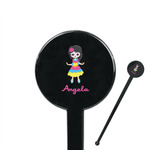 Kids Sugar Skulls 7" Round Plastic Stir Sticks - Black - Double Sided (Personalized)