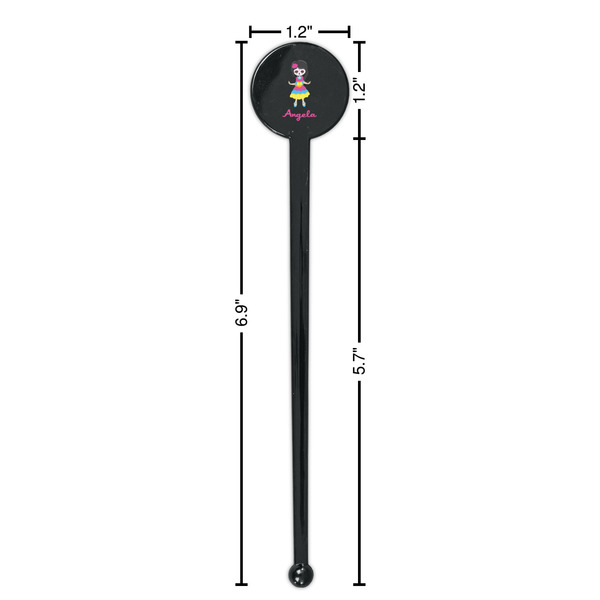 Kids Sugar Skulls Black Plastic 7" Stir Stick - Round - Dimensions
