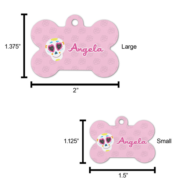 Kids Sugar Skulls Bone Shaped Dog ID Tag - Large - Scale
