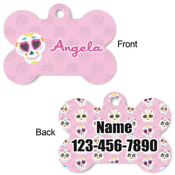 Kids Sugar Skulls Bone Shaped Dog Tag - Front & Back