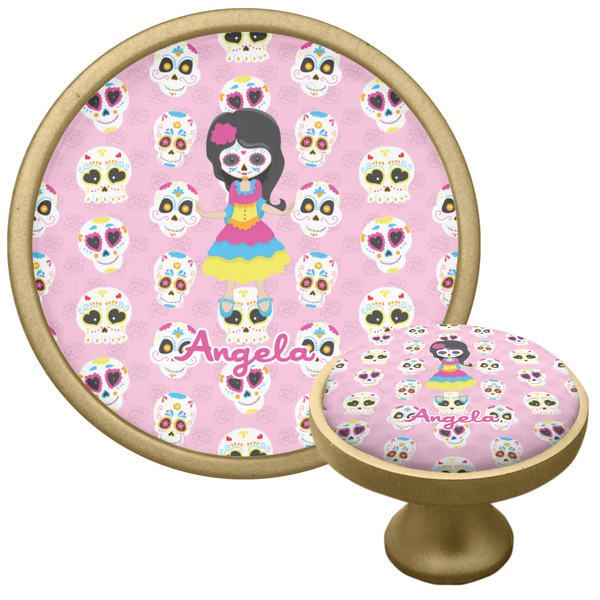 Custom Kids Sugar Skulls Cabinet Knob - Gold (Personalized)