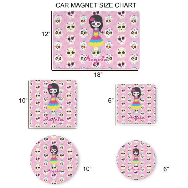 Kids Sugar Skulls Car Magnets - SIZE CHART