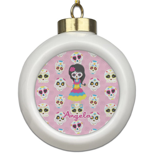 Custom Kids Sugar Skulls Ceramic Ball Ornament (Personalized)