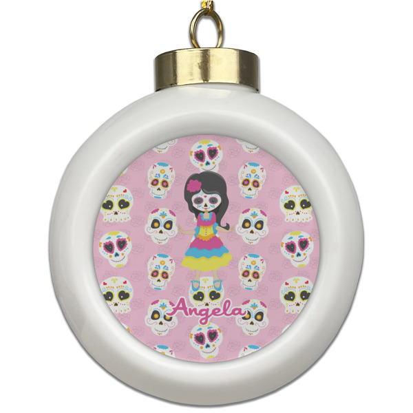 Custom Kids Sugar Skulls Ceramic Ball Ornament (Personalized)
