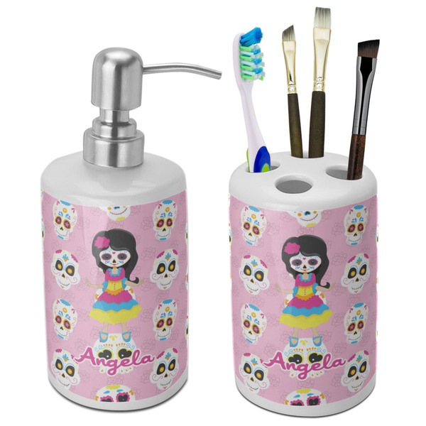 Custom Kids Sugar Skulls Ceramic Bathroom Accessories Set (Personalized)