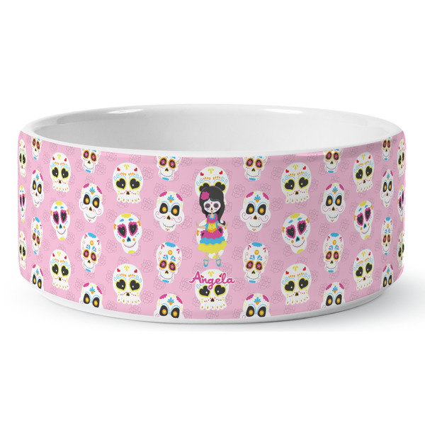 Kids Sugar Skulls Ceramic Dog Bowl - Medium - Front