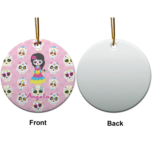 Kids Sugar Skulls Ceramic Flat Ornament - Circle Front & Back (APPROVAL)