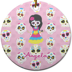 Kids Sugar Skulls Round Ceramic Ornament w/ Name or Text