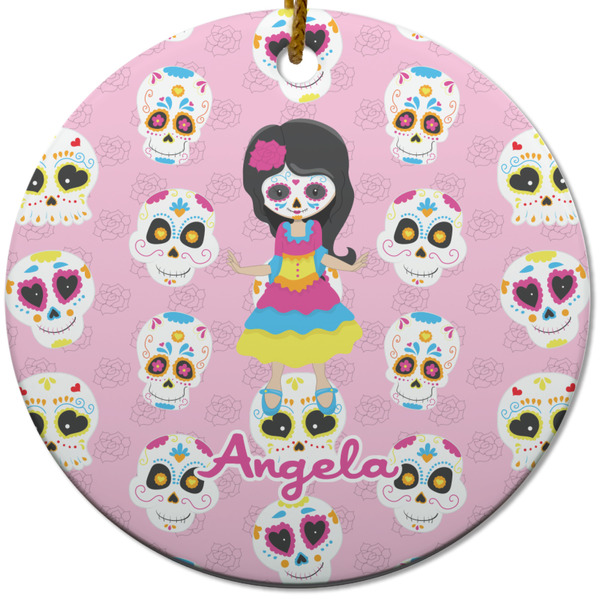 Kids Sugar Skulls Ceramic Flat Ornament - Circle (Front)
