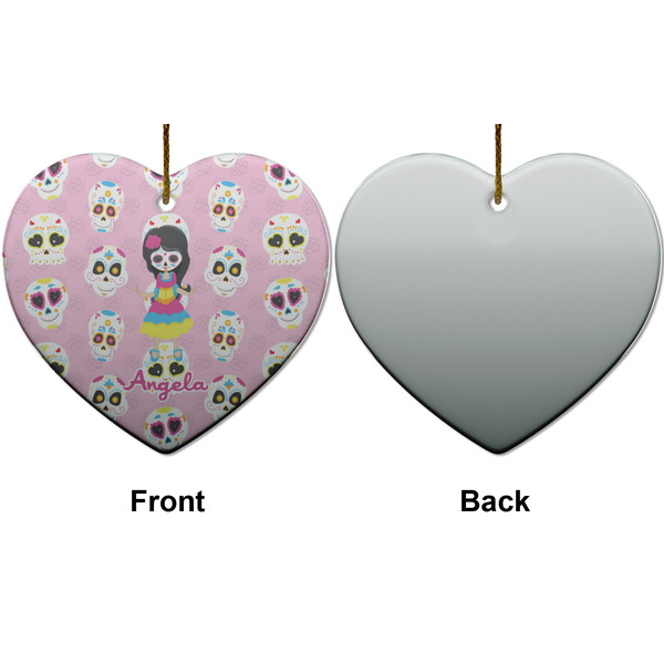 Kids Sugar Skulls Ceramic Flat Ornament - Heart Front & Back (APPROVAL)