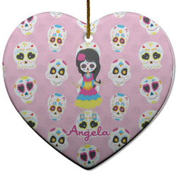Kids Sugar Skulls Heart Ceramic Ornament w/ Name or Text