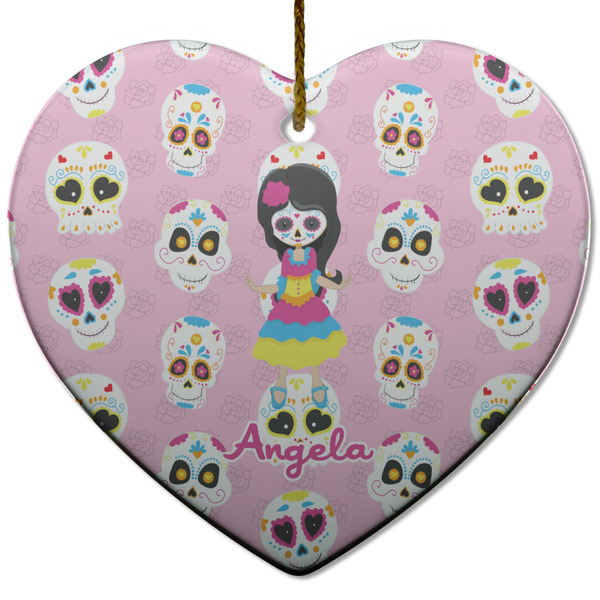 Kids Sugar Skulls Ceramic Flat Ornament - Heart (Front)