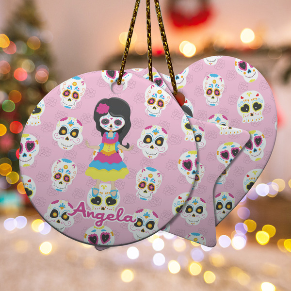 Custom Kids Sugar Skulls Ceramic Ornament w/ Name or Text