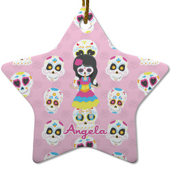 Kids Sugar Skulls Star Ceramic Ornament w/ Name or Text