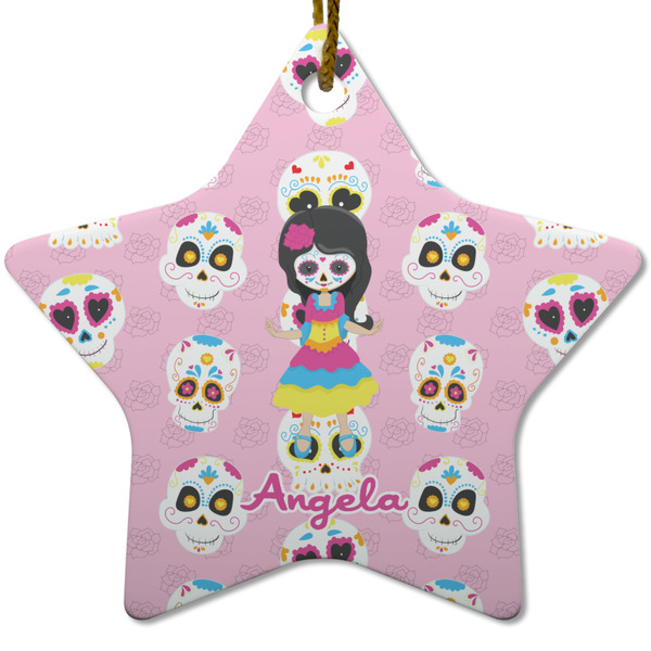 Kids Sugar Skulls Ceramic Flat Ornament - Star (Front)