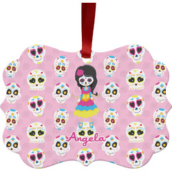 Kids Sugar Skulls Metal Frame Ornament - Double Sided w/ Name or Text