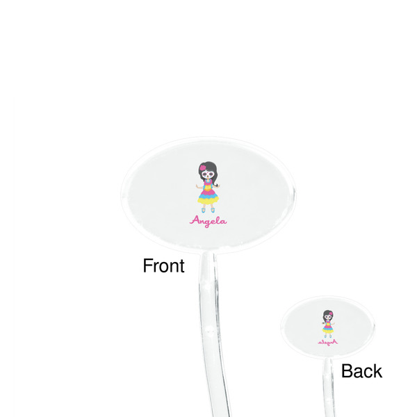 Kids Sugar Skulls Clear Plastic 7" Stir Stick - Oval - Front & Back