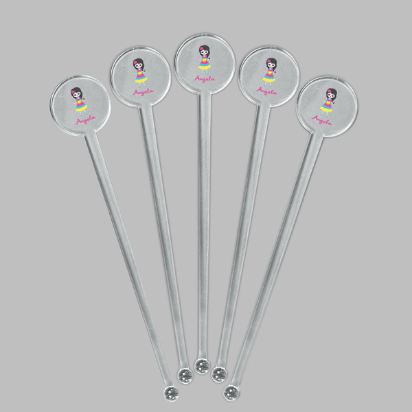 Kids Sugar Skulls Clear Plastic 7" Stir Stick - Round - Fan View