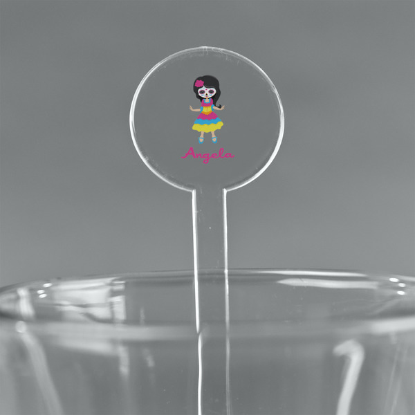 Custom Kids Sugar Skulls 5.5" Round Plastic Stir Sticks - Clear (Personalized)