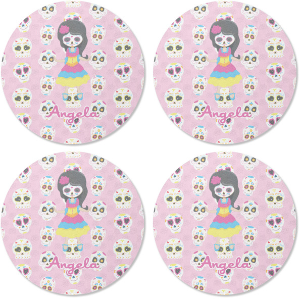 Kids Sugar Skulls Coaster Round Rubber Back - Apvl