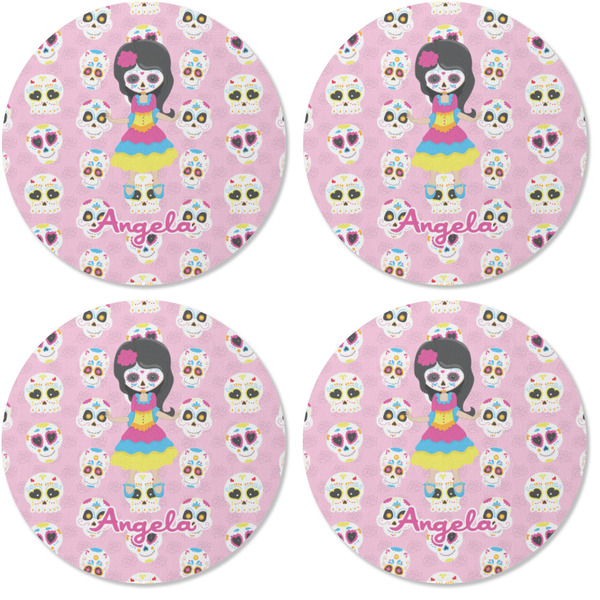 Kids Sugar Skulls Coaster Round Rubber Back - Apvl