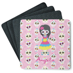 Kids Sugar Skulls Square Rubber Backed Coasters - Set of 4 (Personalized)