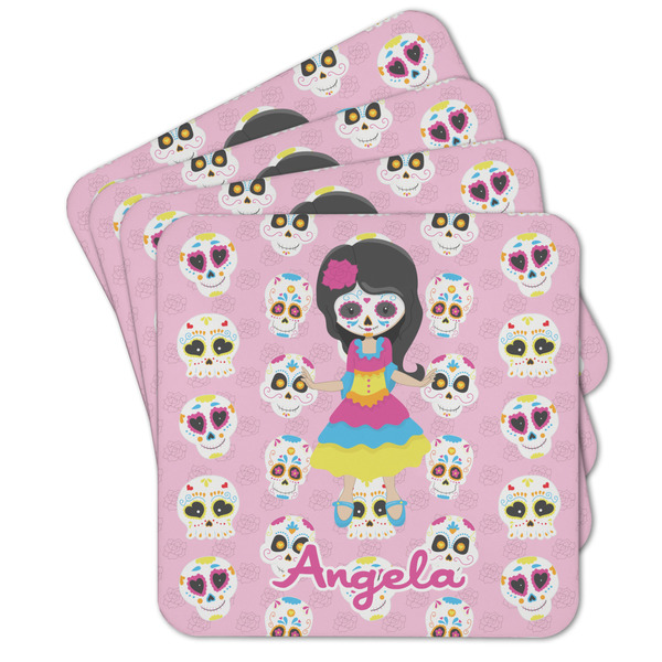 Custom Kids Sugar Skulls Cork Coaster - Set of 4 w/ Name or Text
