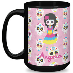 Kids Sugar Skulls 15 Oz Coffee Mug - Black (Personalized)