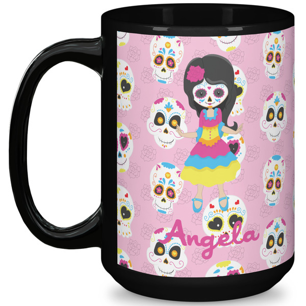 Custom Kids Sugar Skulls 15 Oz Coffee Mug - Black (Personalized)