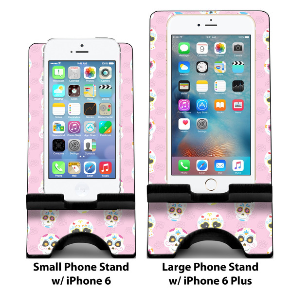 Kids Sugar Skulls Compare Phone Stand Sizes - with iPhones