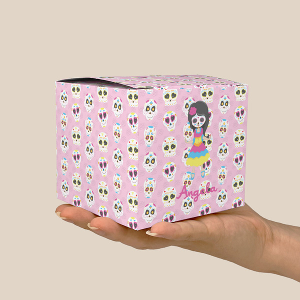 Kids Sugar Skulls Cube Favor Gift Box - On Hand - Scale View