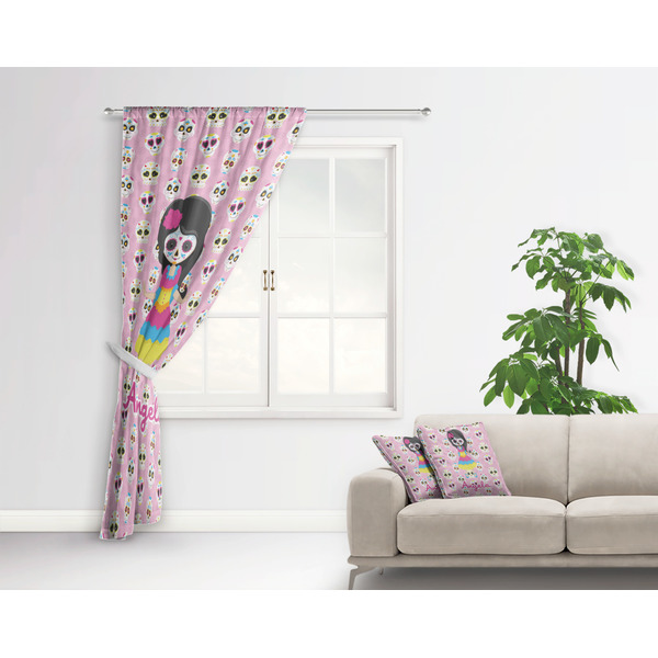 Kids Sugar Skulls Curtain With Window and Rod - in Room Matching Pillow