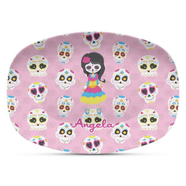 Custom Kids Sugar Skulls Plastic Platter - Microwave & Oven Safe Composite Polymer (Personalized)