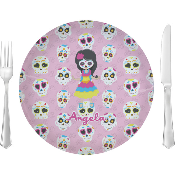Custom Kids Sugar Skulls Glass Lunch / Dinner Plate 10" (Personalized)