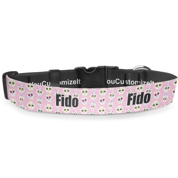 Custom Kids Sugar Skulls Deluxe Dog Collar - Large (13" to 21") (Personalized)