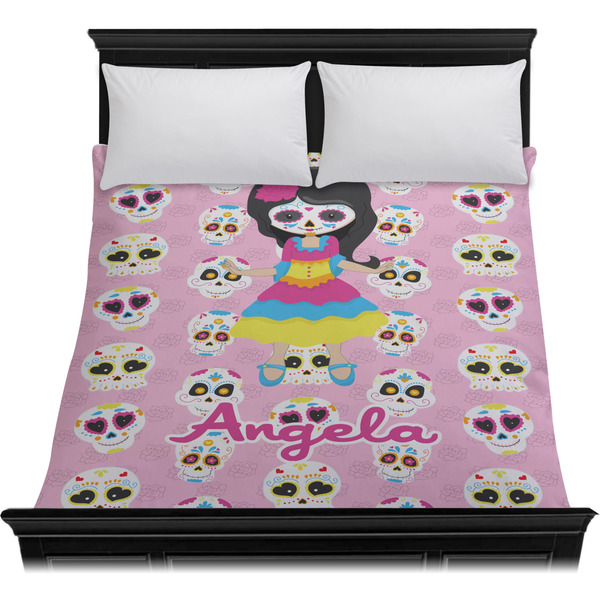 Kids Sugar Skulls Duvet Cover - Queen - On Bed - No Prop